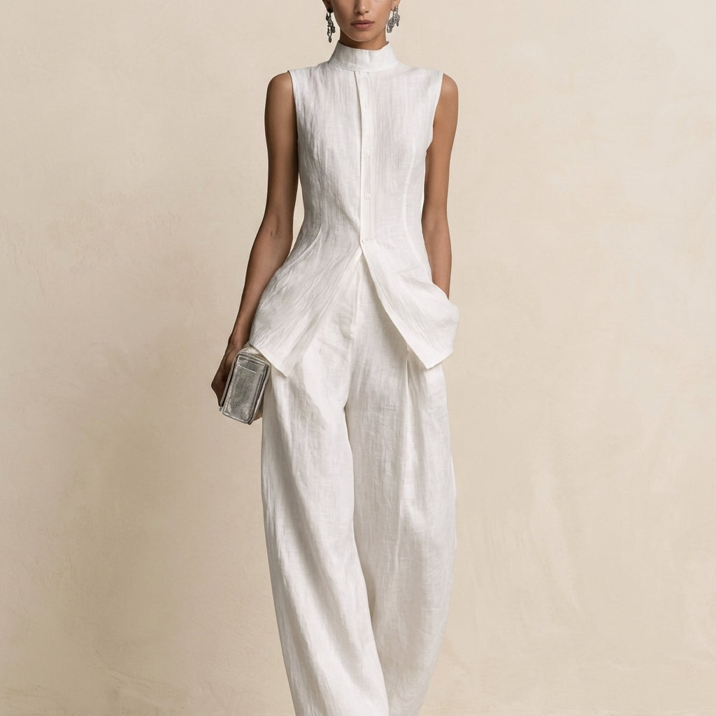 Camellia Linen Wide-Leg Pants Set