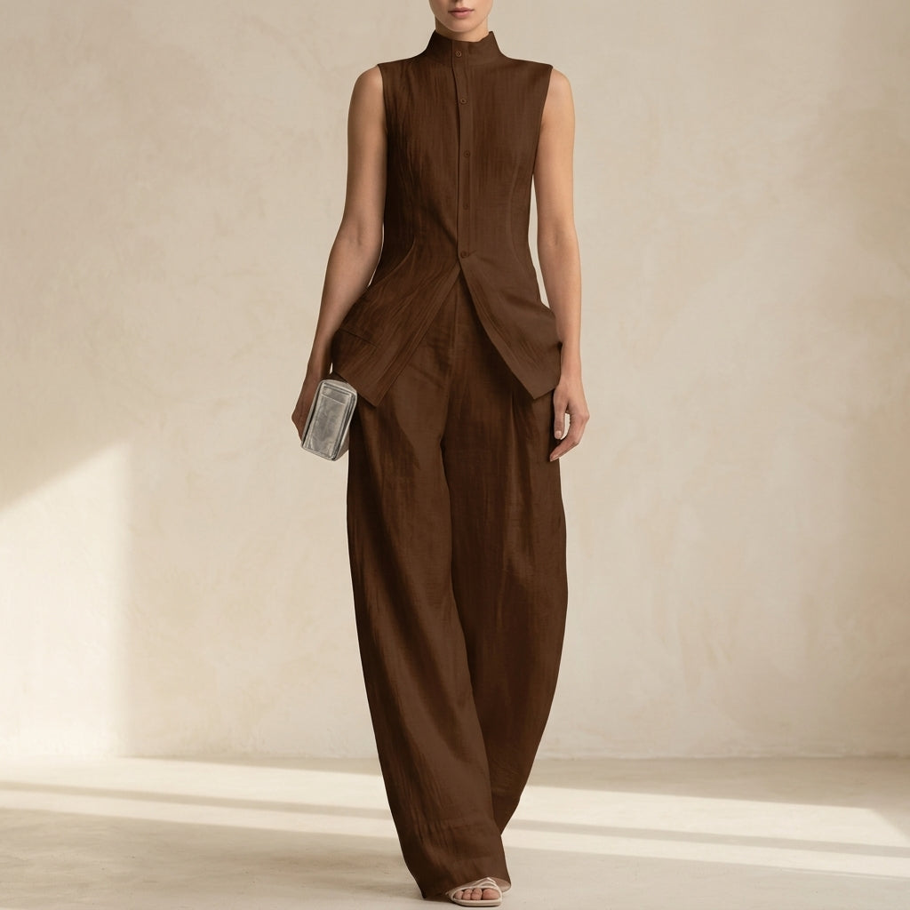 Camellia Linen Wide-Leg Pants Set