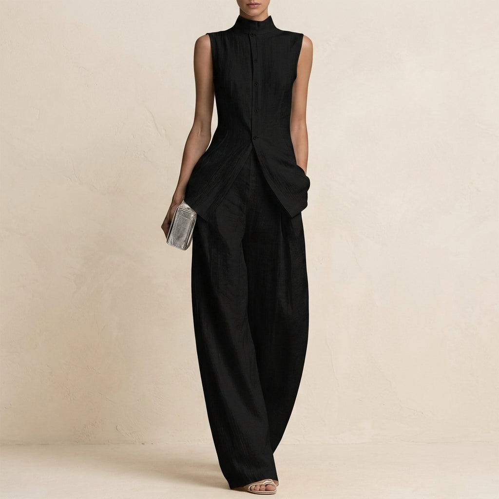 Camellia Linen Wide-Leg Pants Set
