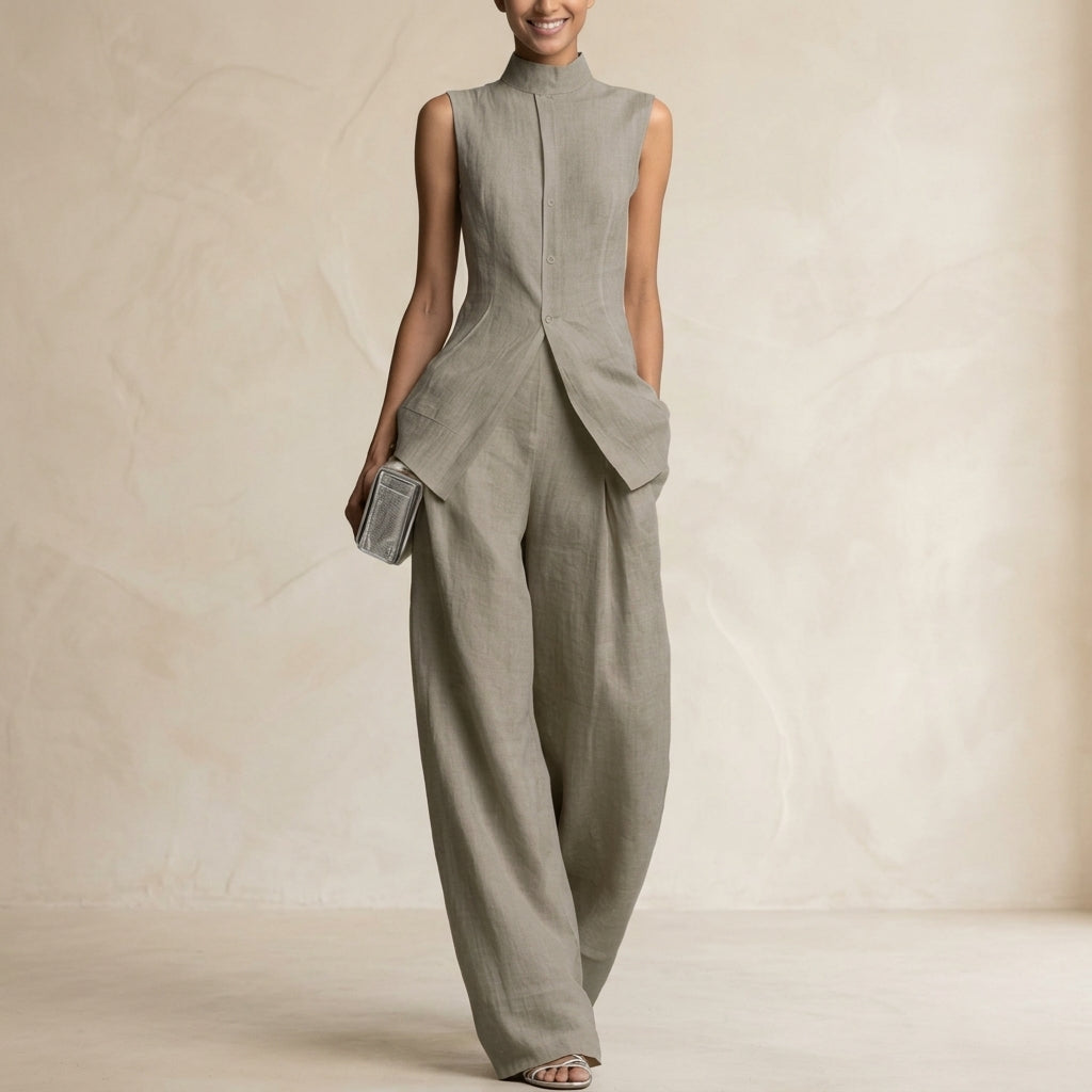 Camellia Linen Wide-Leg Pants Set