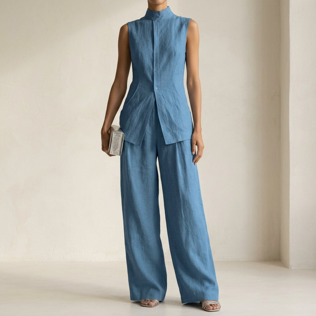 Camellia Linen Wide-Leg Pants Set