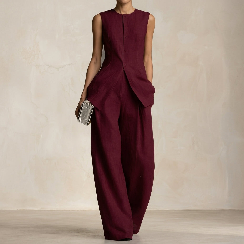 Camellia Linen Wide-Leg Pants Set