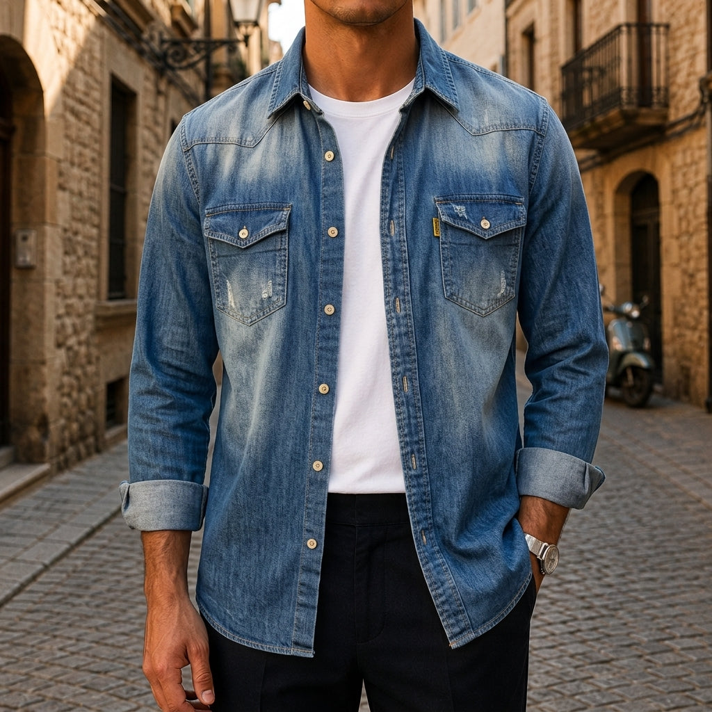 Norland Men's Long Sleeve Denim Button Down Shirt