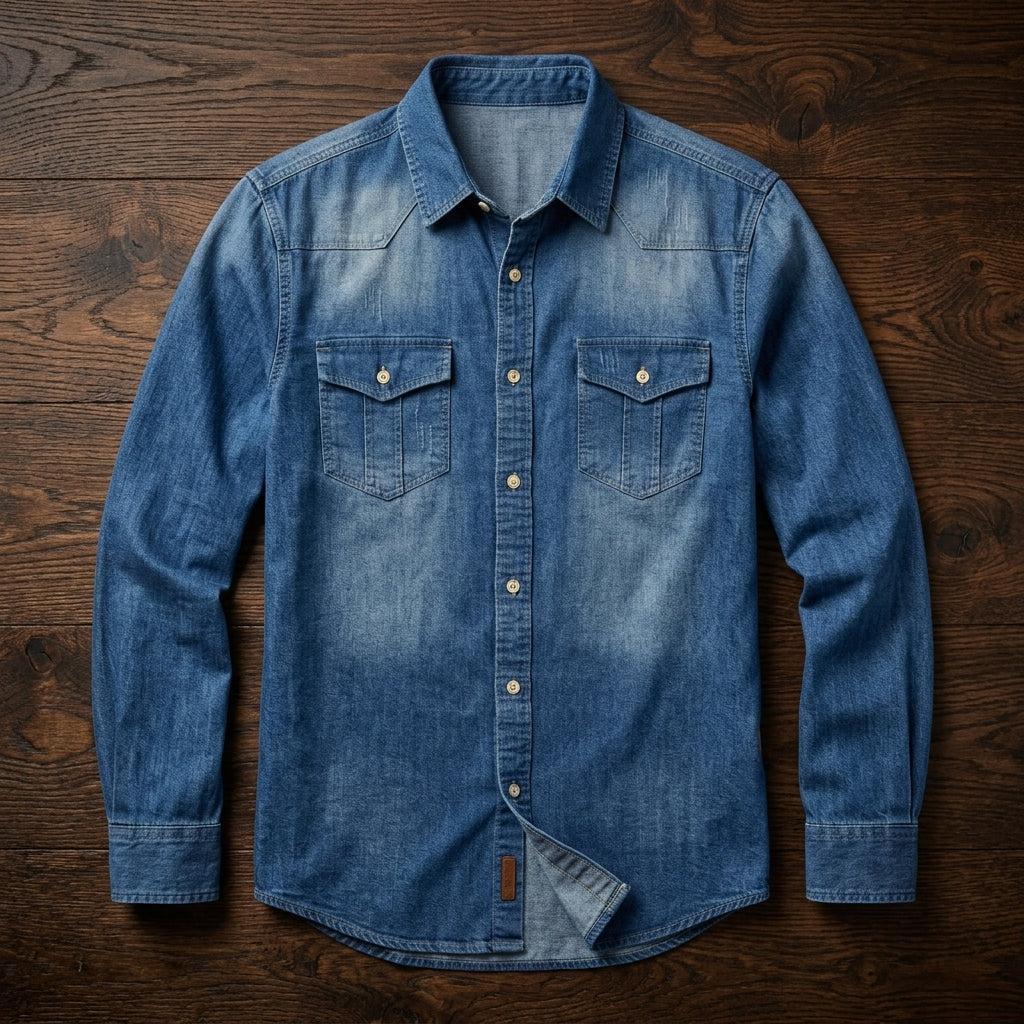 Norland Men's Long Sleeve Denim Button Down Shirt