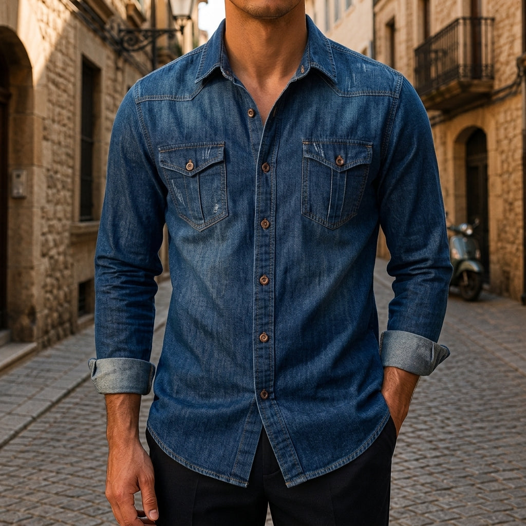 Norland Men's Long Sleeve Denim Button Down Shirt