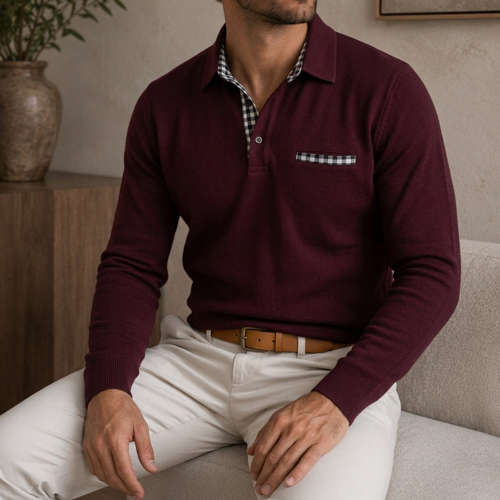 Alessio Men's Knit Long Sleeve Polo Shirt