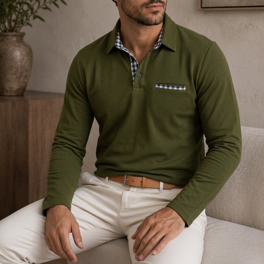 Alessio Men's Knit Long Sleeve Polo Shirt