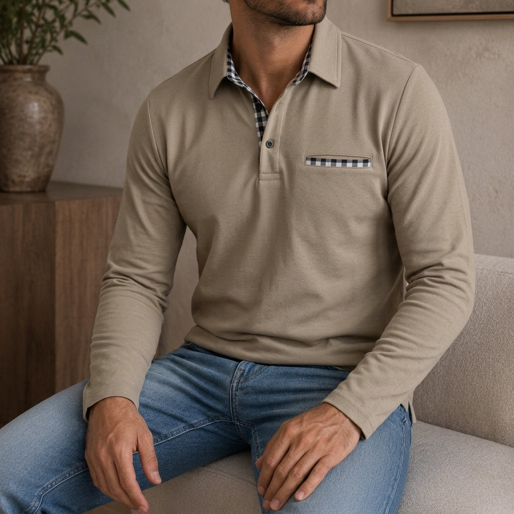Alessio Men's Knit Long Sleeve Polo Shirt