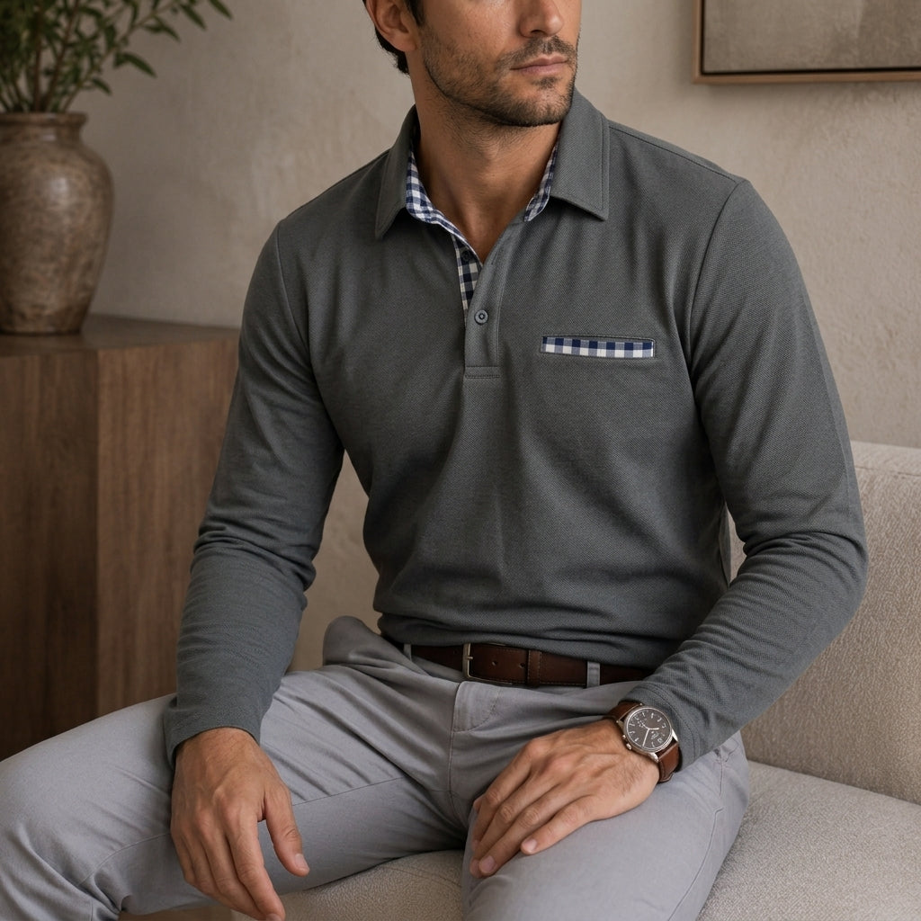 Alessio Men's Knit Long Sleeve Polo Shirt