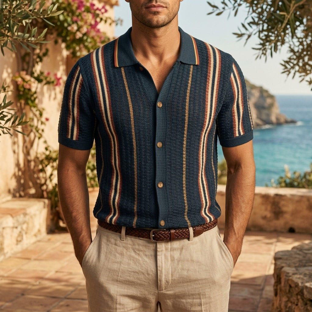 Emilio Men's Striped Crochet Shirt