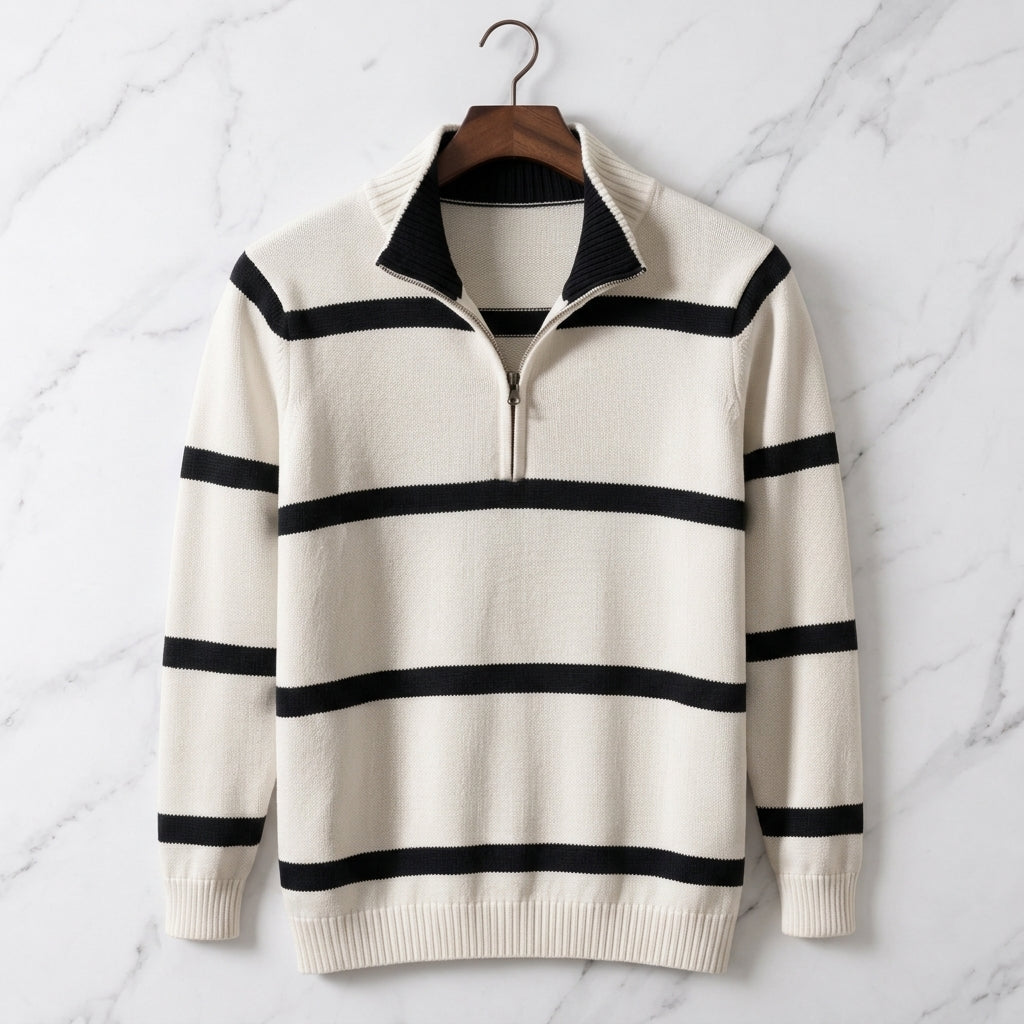 Romero Men's Striped Cotton Quarter Zip