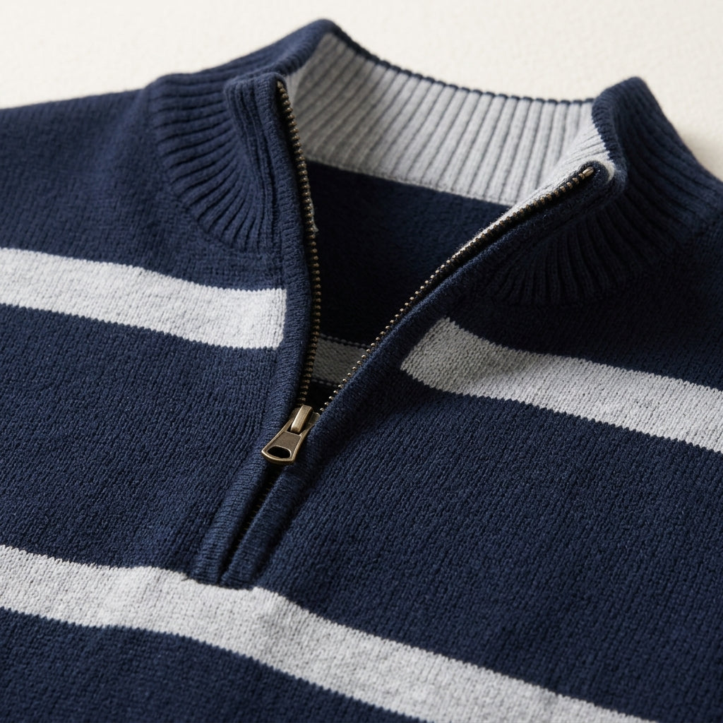 Romero Men's Striped Cotton Quarter Zip