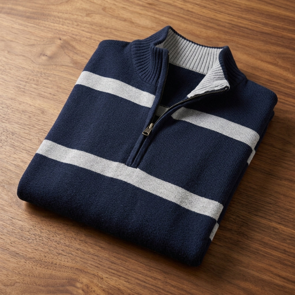 Romero Men's Striped Cotton Quarter Zip