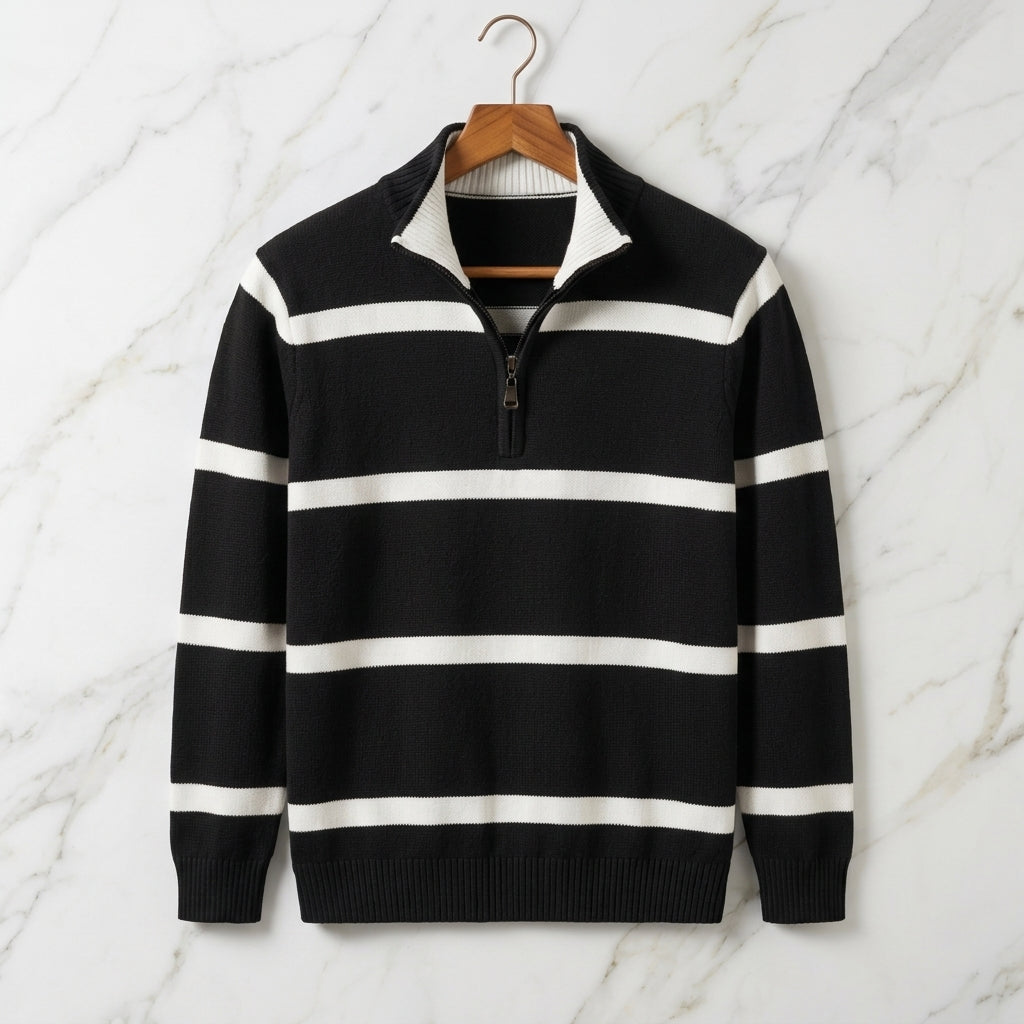 Romero Men's Striped Cotton Quarter Zip