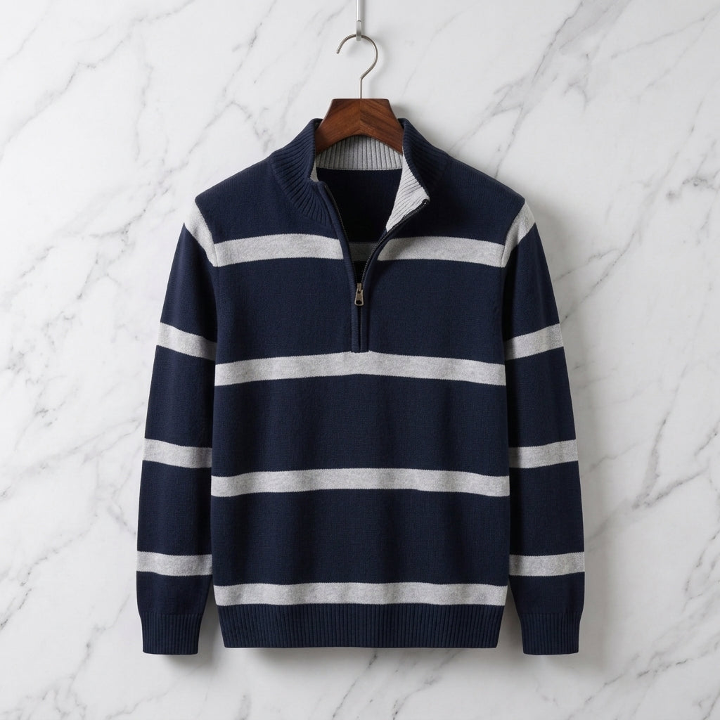 Romero Men's Striped Cotton Quarter Zip