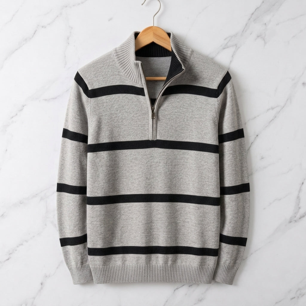 Romero Men's Striped Cotton Quarter Zip