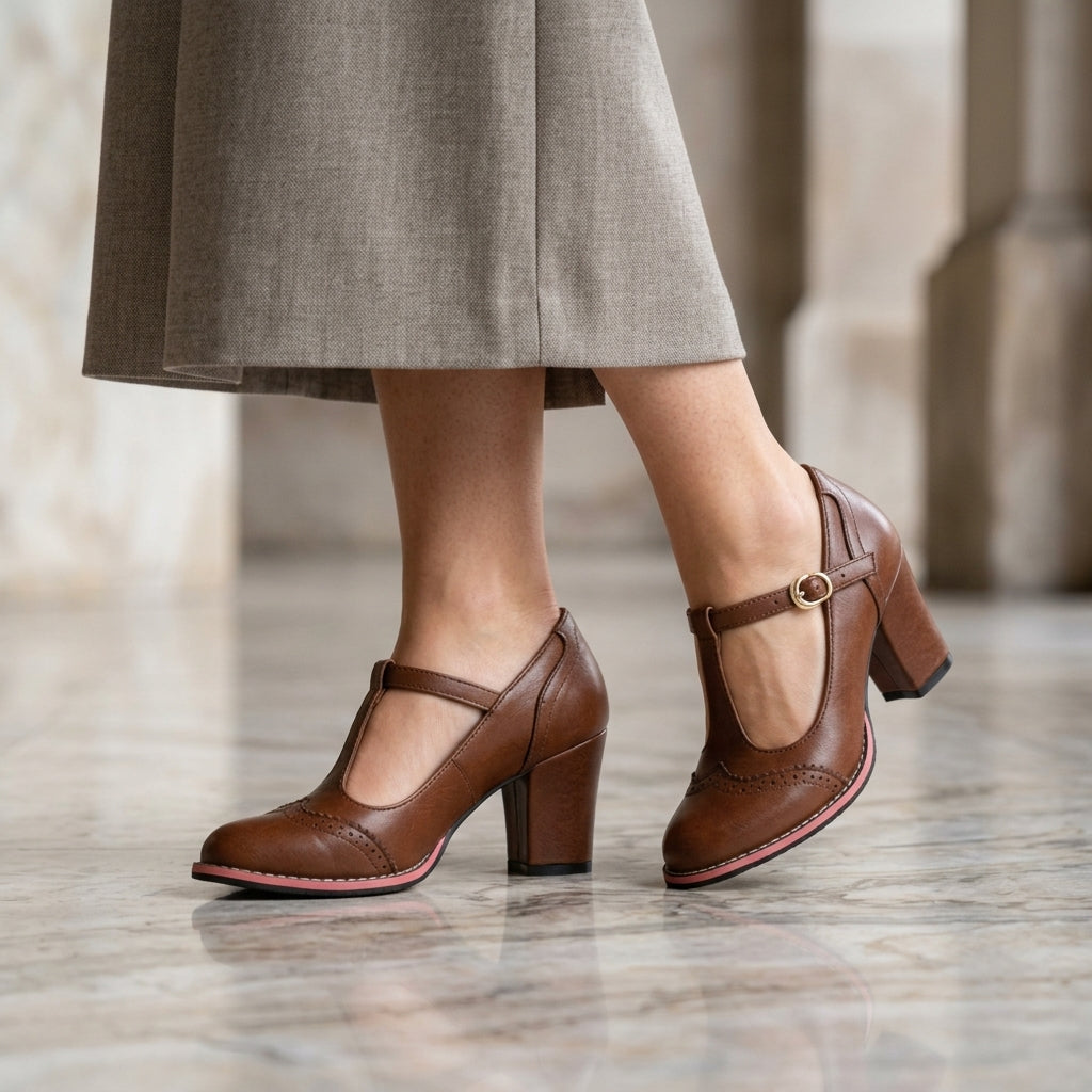 Valentina Leather Brogue Heels