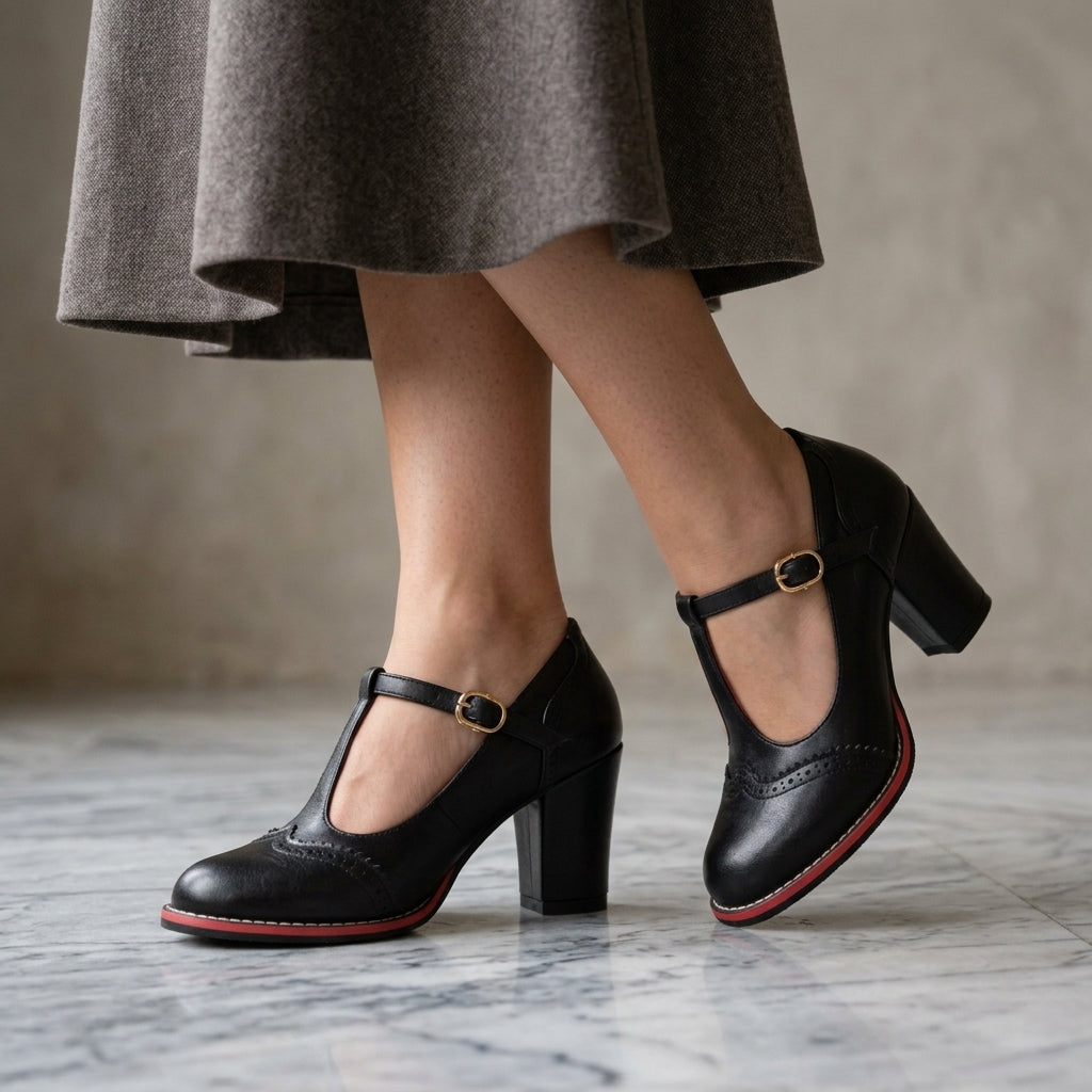 Valentina Leather Brogue Heels