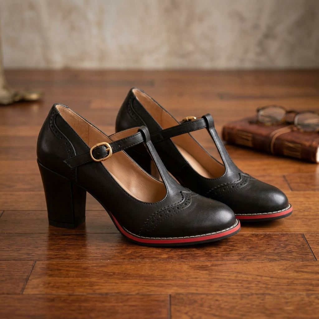 Valentina Leather Brogue Heels