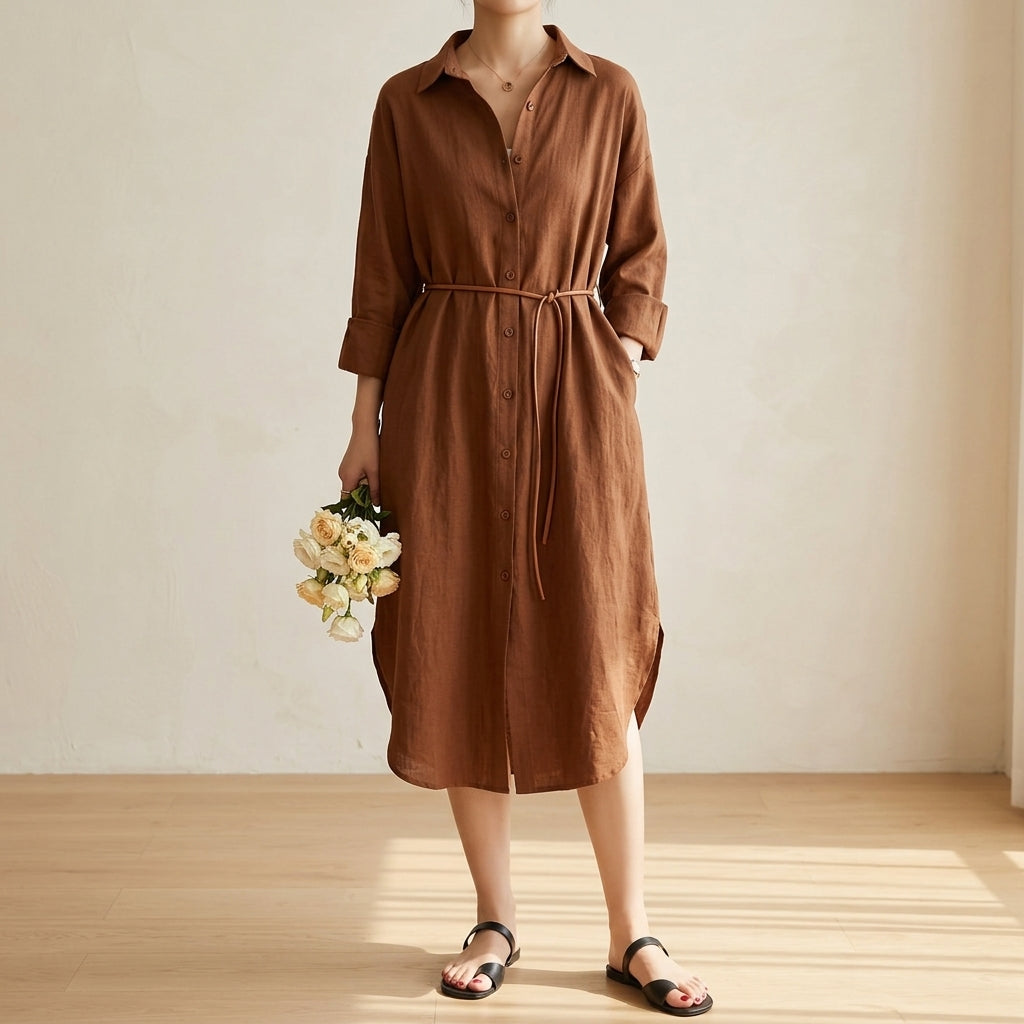 Marcello Women's Long Sleeve Button-Front Shirt Maxi Dress