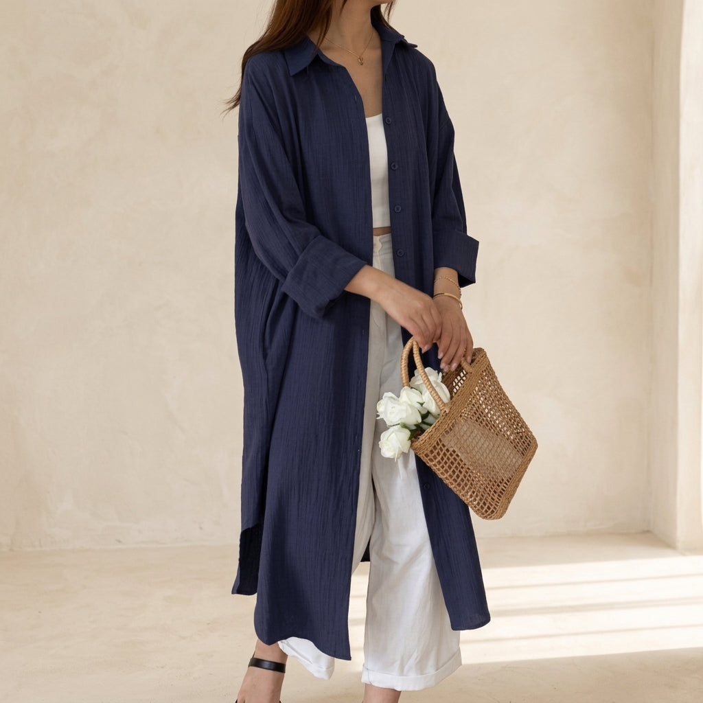 Marcello Women's Long Sleeve Button-Front Shirt Maxi Dress