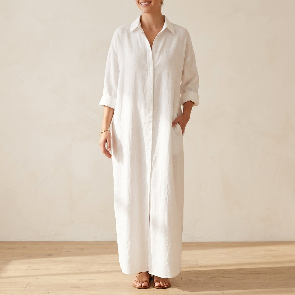 Marcello Women's Long Sleeve Button-Front Shirt Maxi Dress
