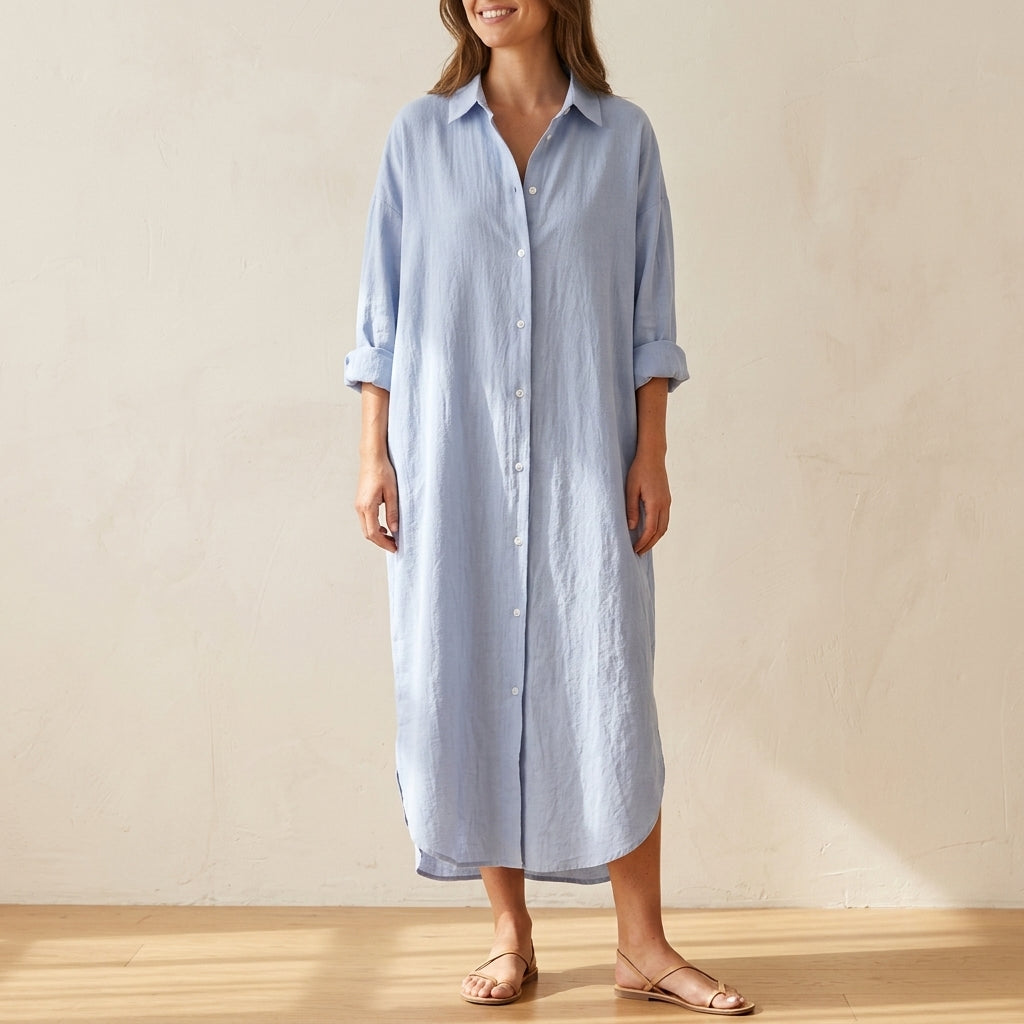 Marcello Women's Long Sleeve Button-Front Shirt Maxi Dress