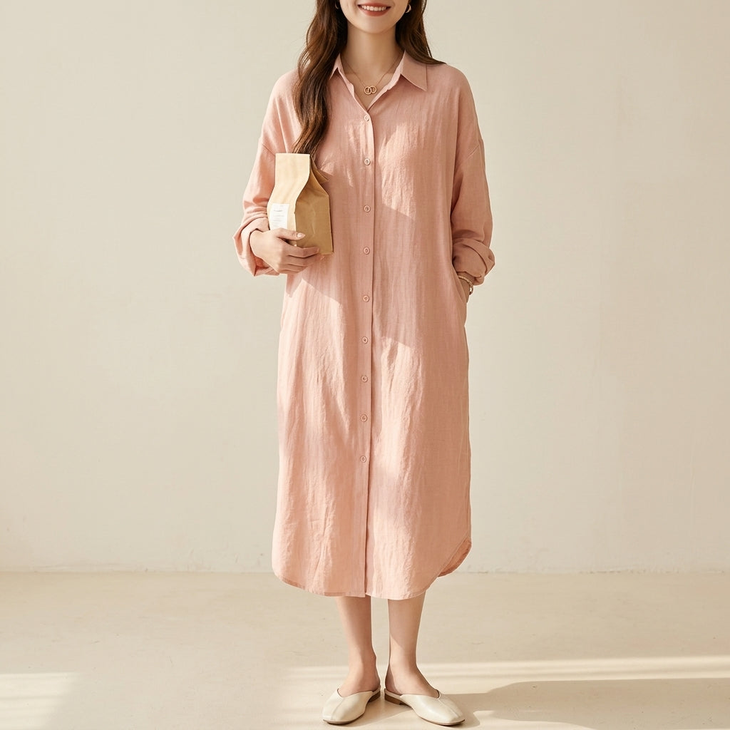 Marcello Women's Long Sleeve Button-Front Shirt Maxi Dress