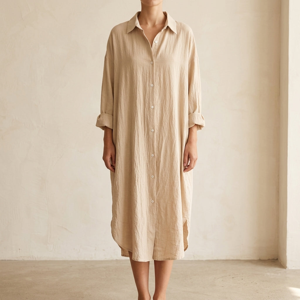 Marcello Women's Long Sleeve Button-Front Shirt Maxi Dress