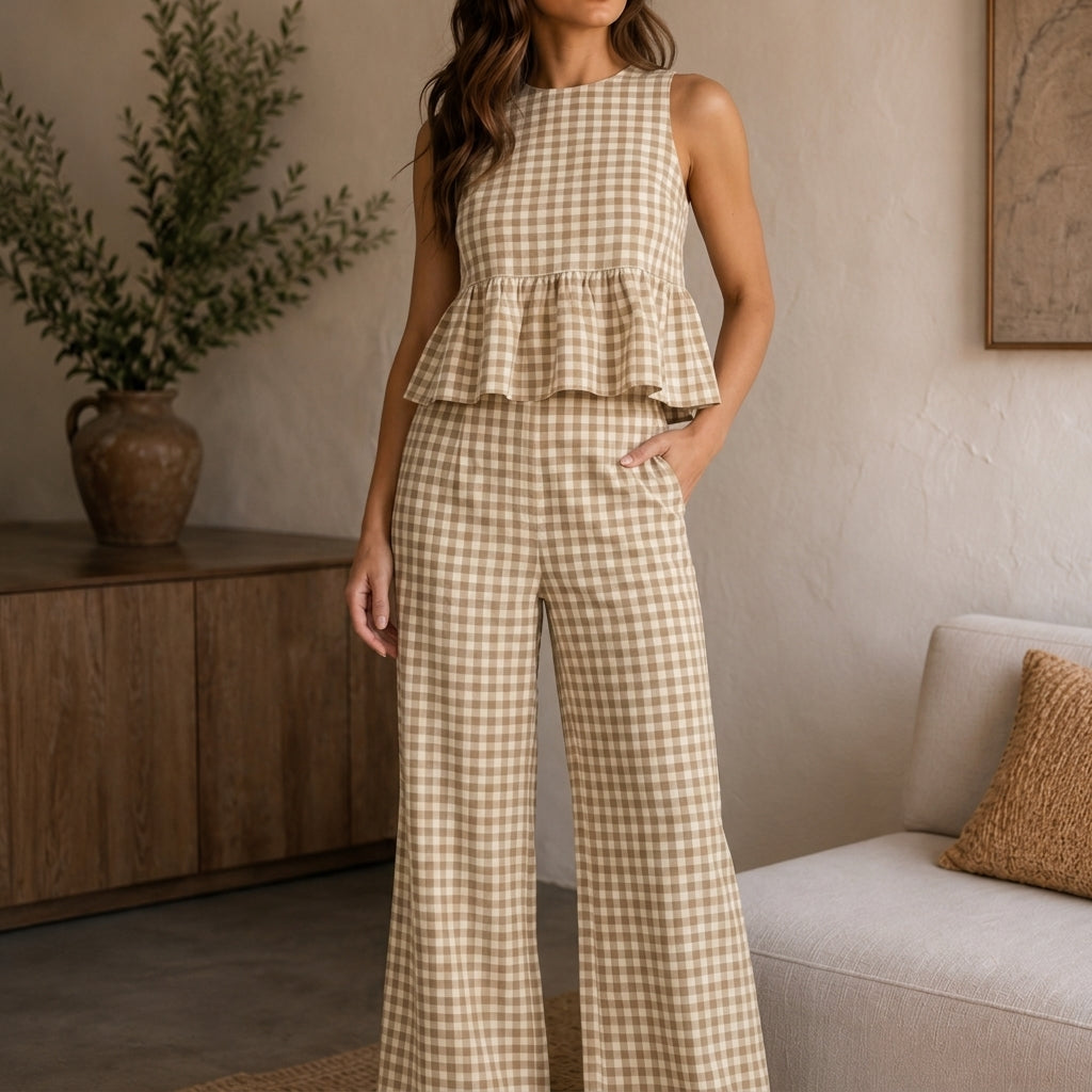 Violetta Sleeveless Top - Wide Leg Pants Two Piece Set