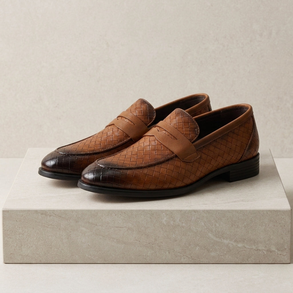 Biot Woven Leather Penny Loafers