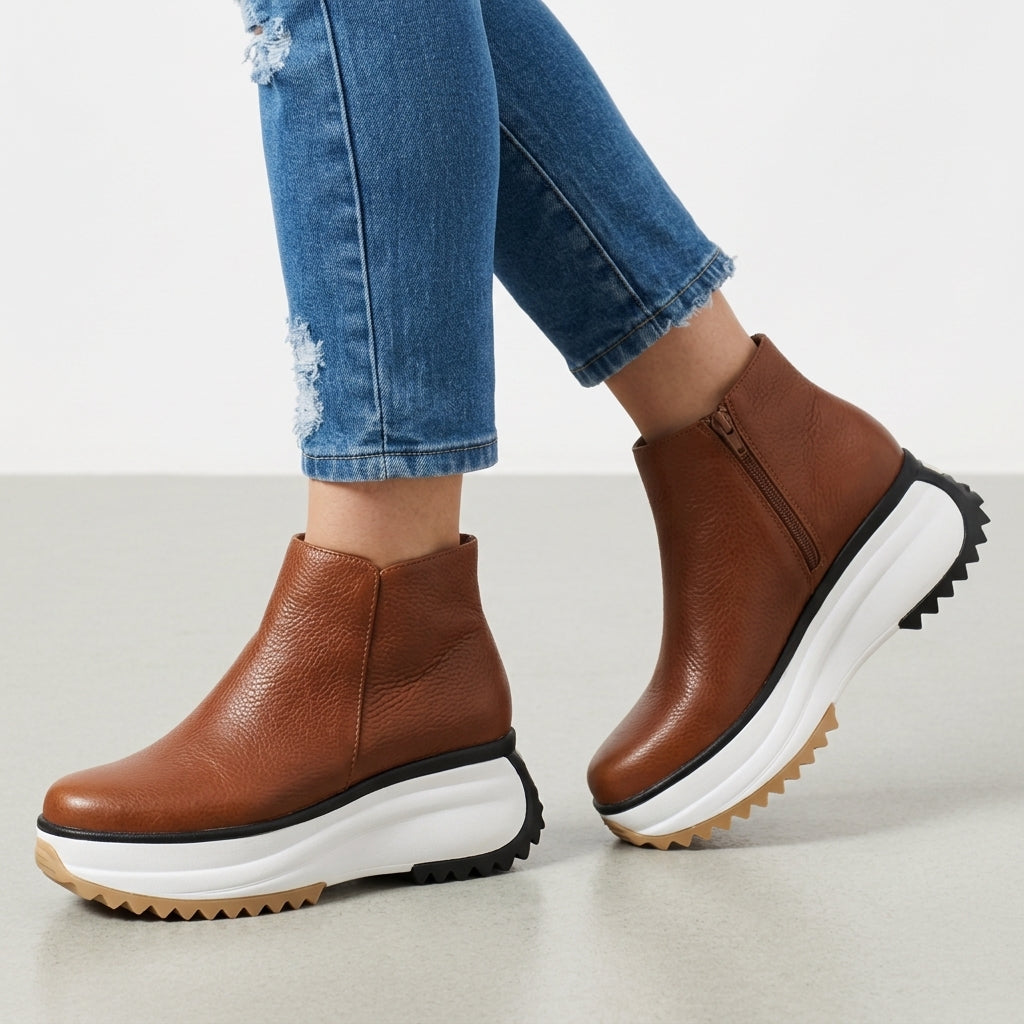 Antequera Leather Platform Ankle Boots