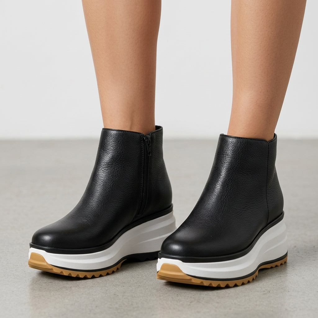 Antequera Leather Platform Ankle Boots