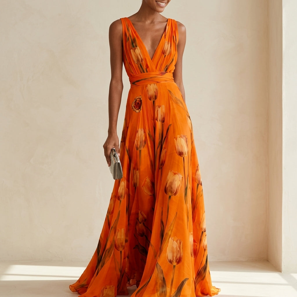 Luciana Women's Floral V Neck Maxi Dress