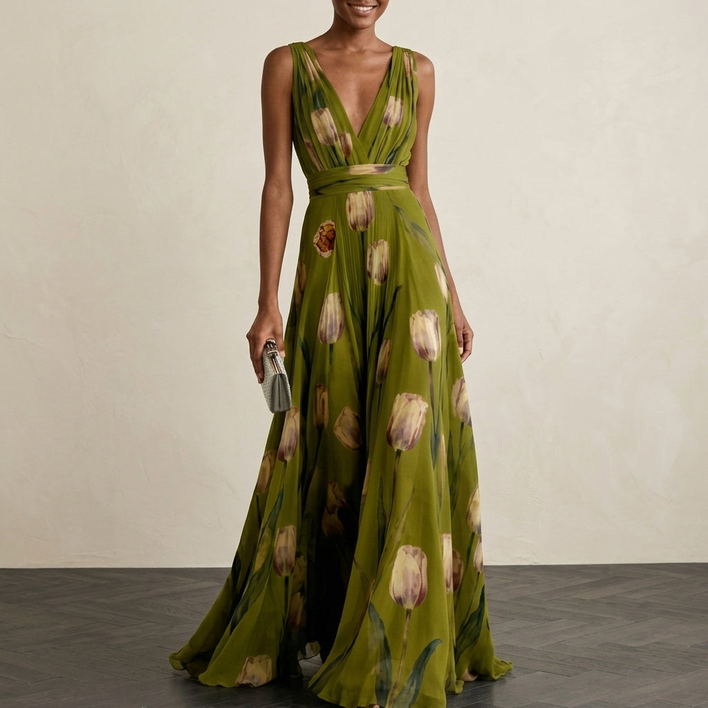 Luciana Women's Floral V Neck Maxi Dress