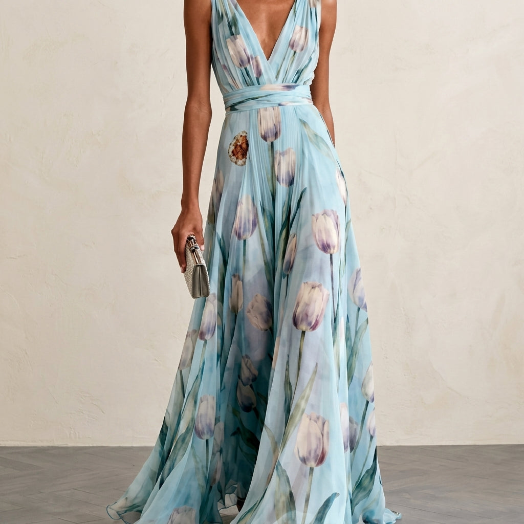 Luciana Women's Floral V Neck Maxi Dress