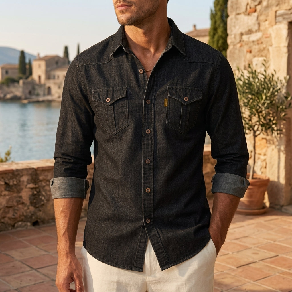 Sandro Men's Long Sleeve Denim Shirt