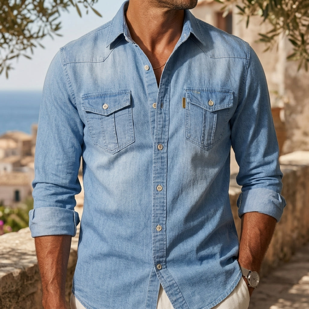 Sandro Men's Long Sleeve Denim Shirt