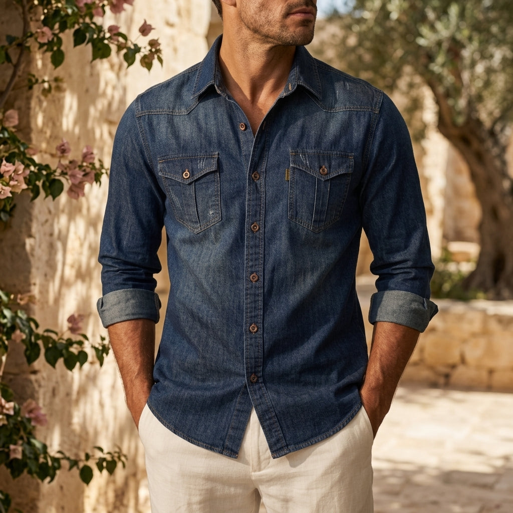 Sandro Men's Long Sleeve Denim Shirt