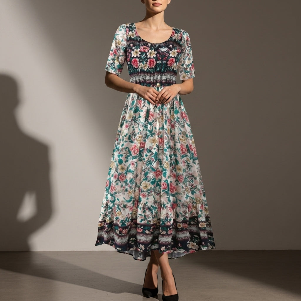 Segovia Boho Floral Midi Dress