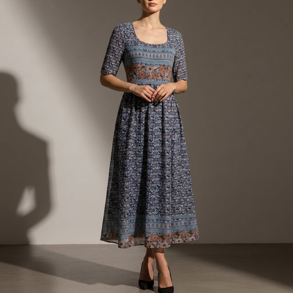 Segovia Boho Floral Midi Dress