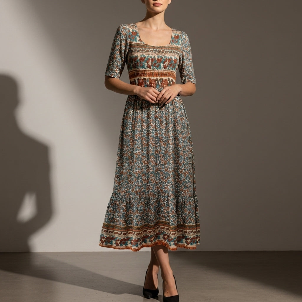 Segovia Boho Floral Midi Dress