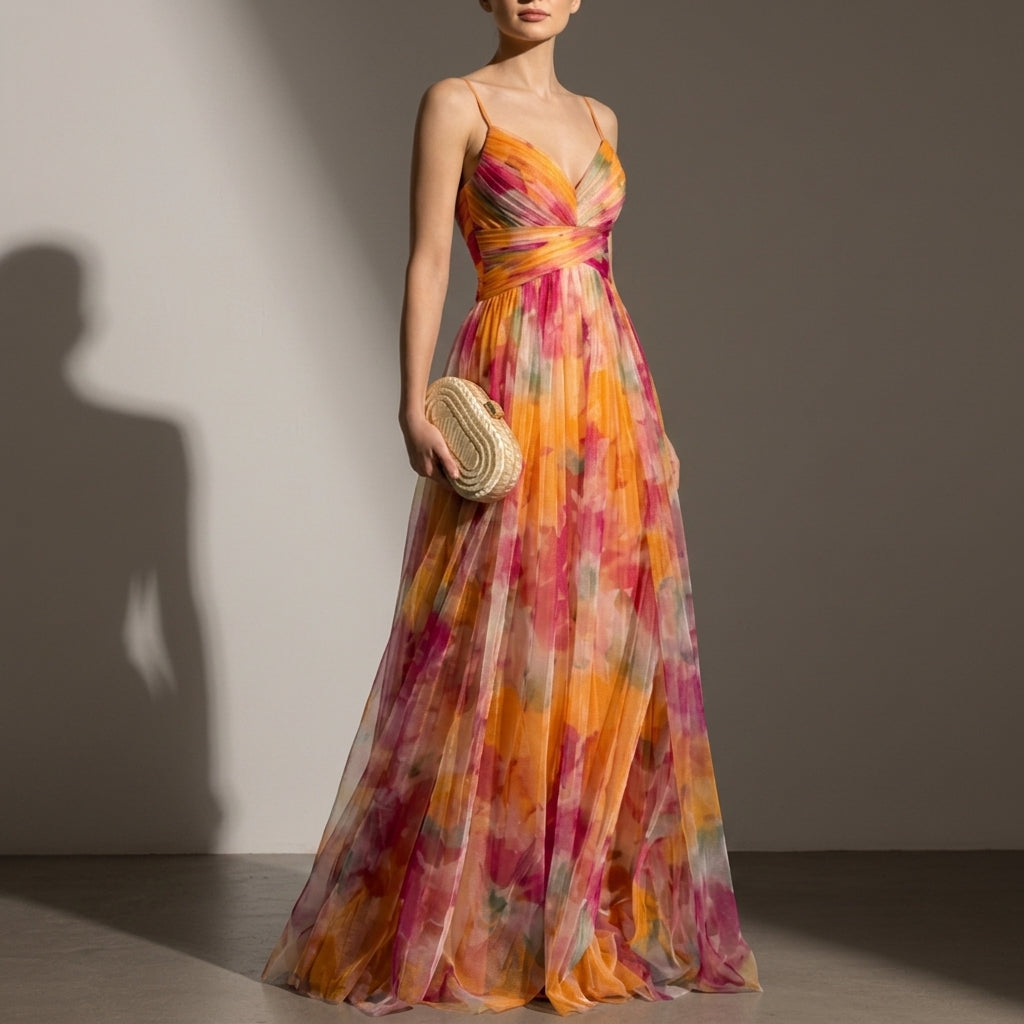 Nisyros Floral Chiffon Maxi Dress