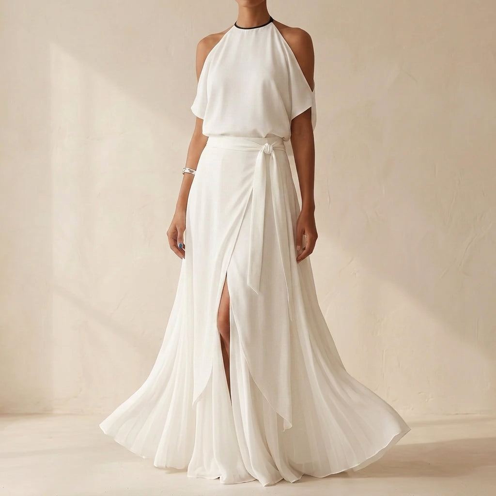 Sainte-Maxime Midi Off-Shoulder Dress