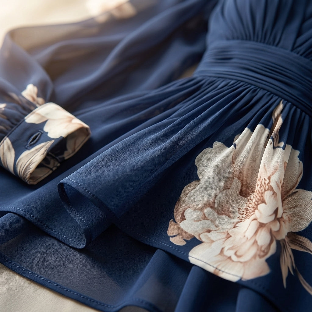 Mariella Pleated Sheer Sleeves Maxi Dress