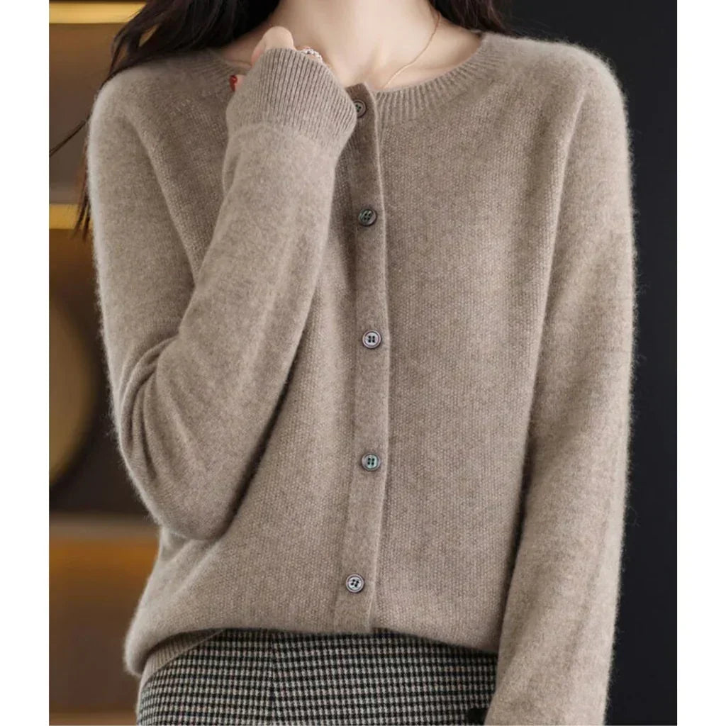 Women's Round Neck Button Cardigan – Lightweight Long Sleeve Cardigan