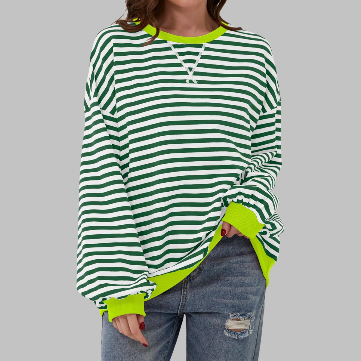 Women's Striped Crew Neck Long Sleeve Sweatshirt