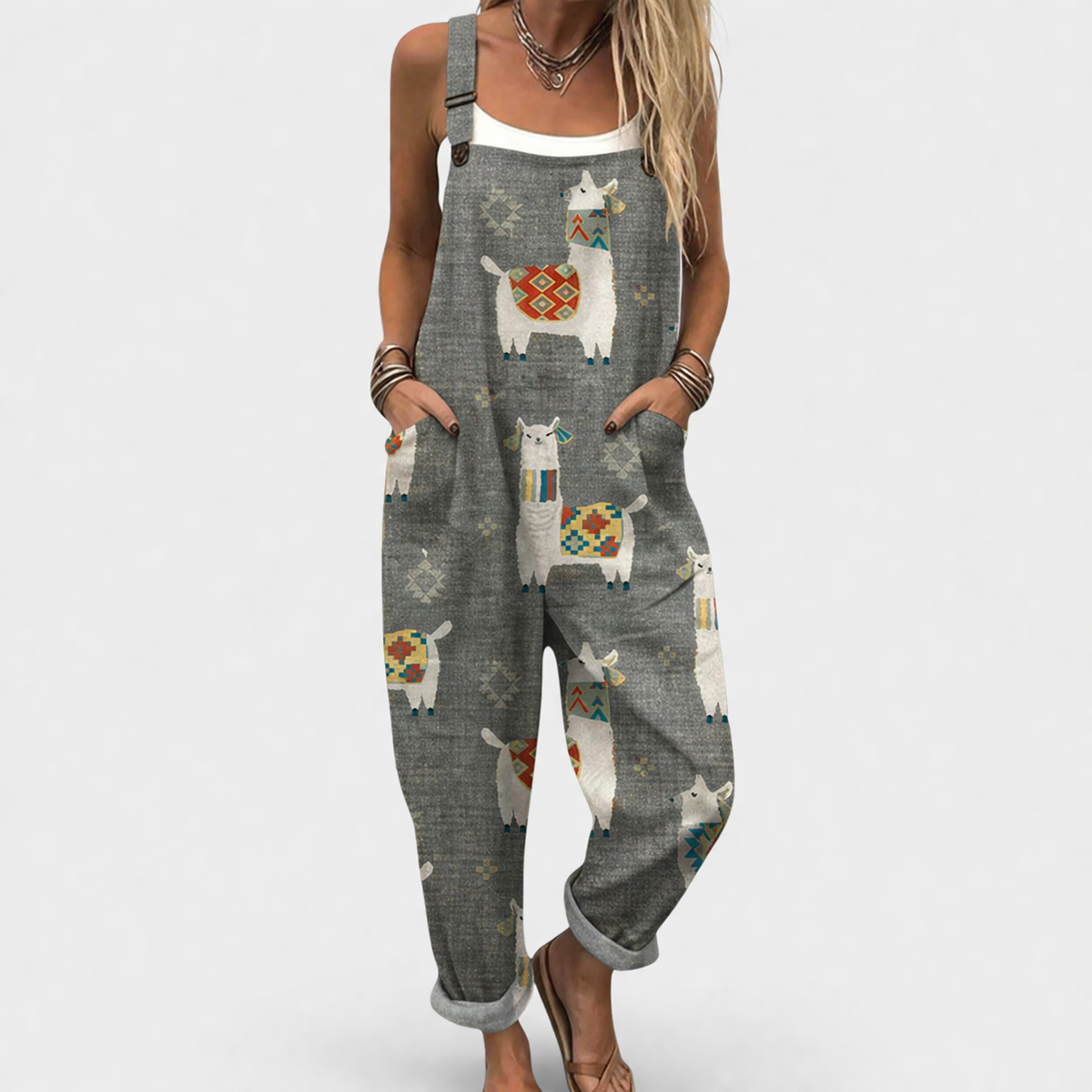 Valentina | Wide blue printed jumpsuit with shapes