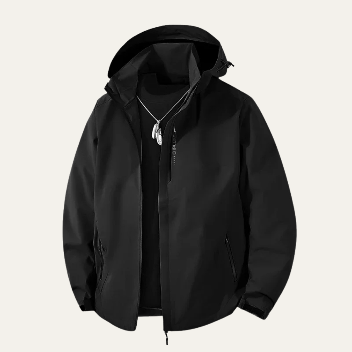 Men's Hooded Rain Jacket, Zip Front, Long Sleeves