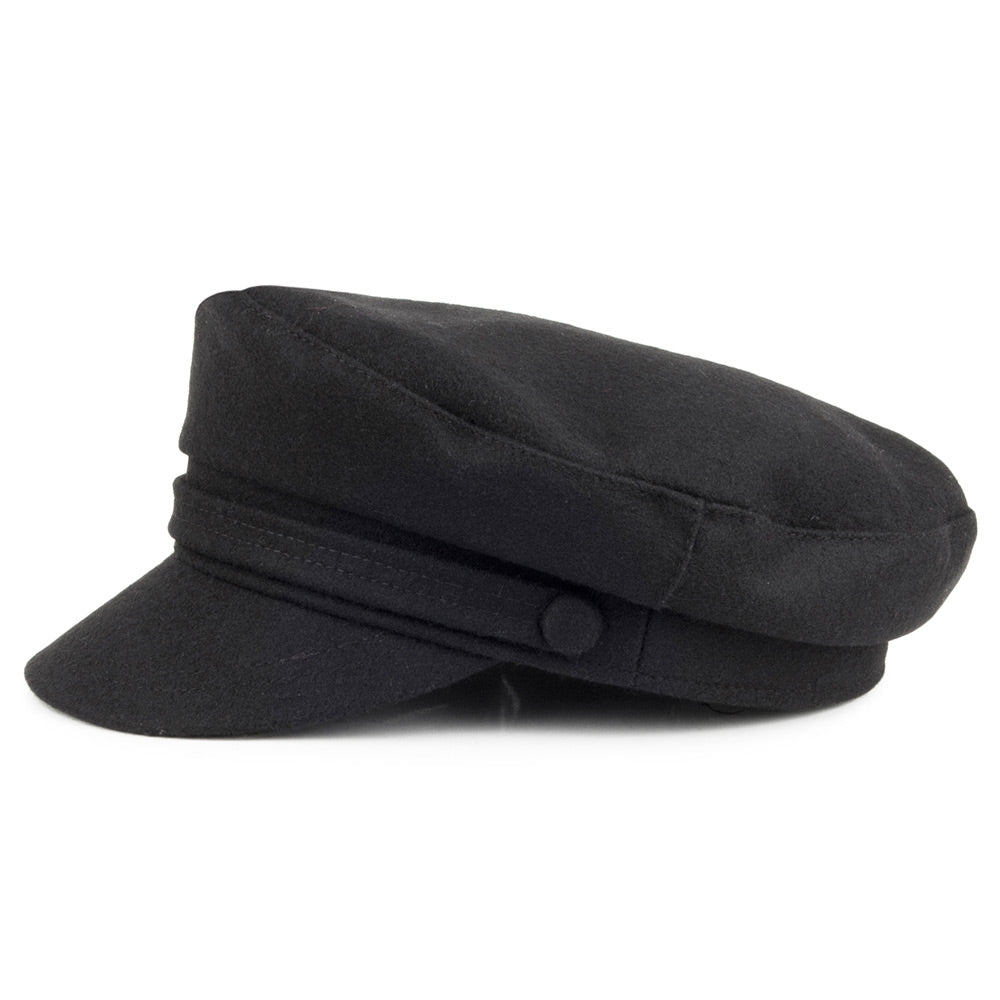 Unisex Black Baker Boy Cap, Structured Crown, Short Brim